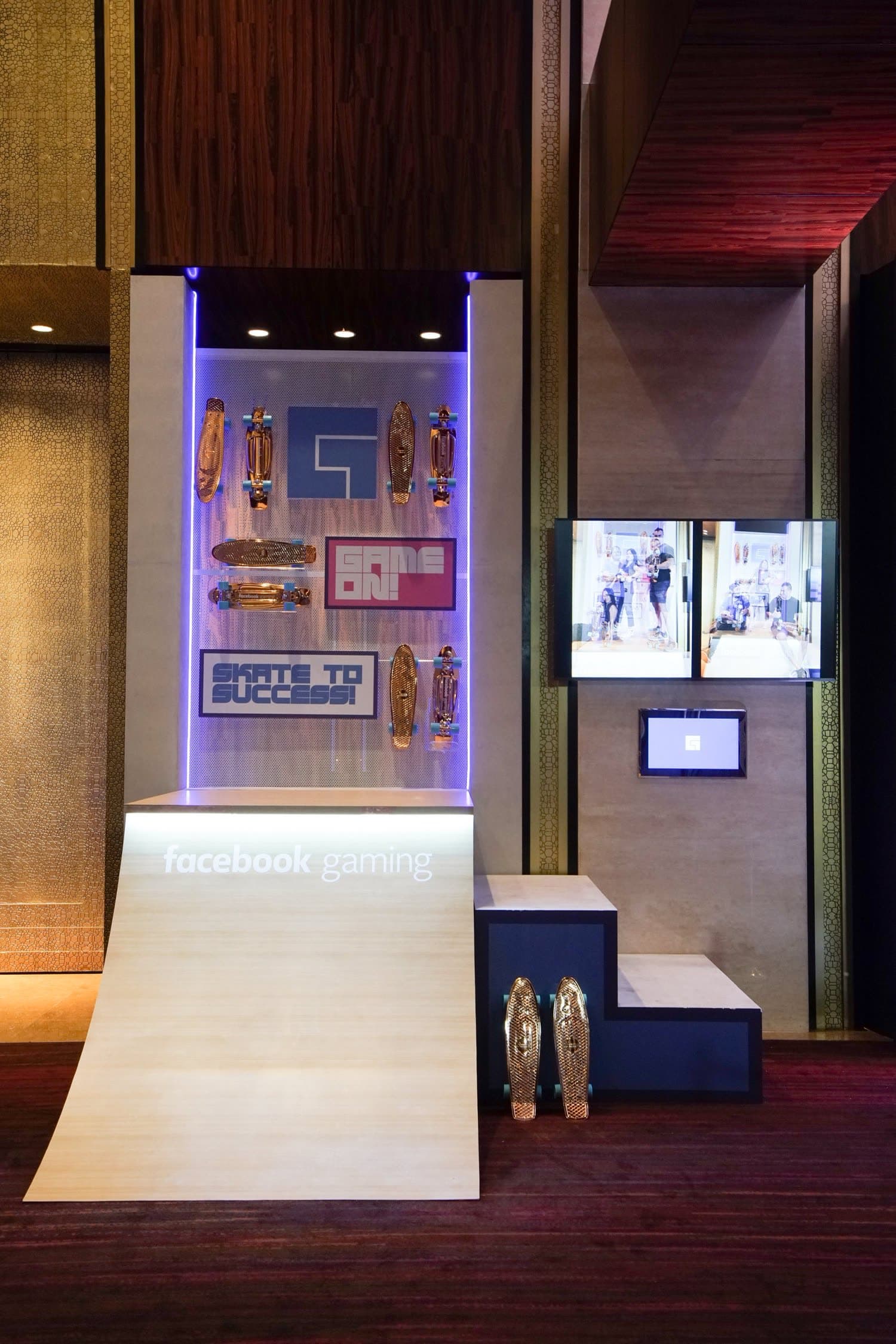 A mini ramp built as a photo stop and display of the exclusive Facebook Penny skateboard.
