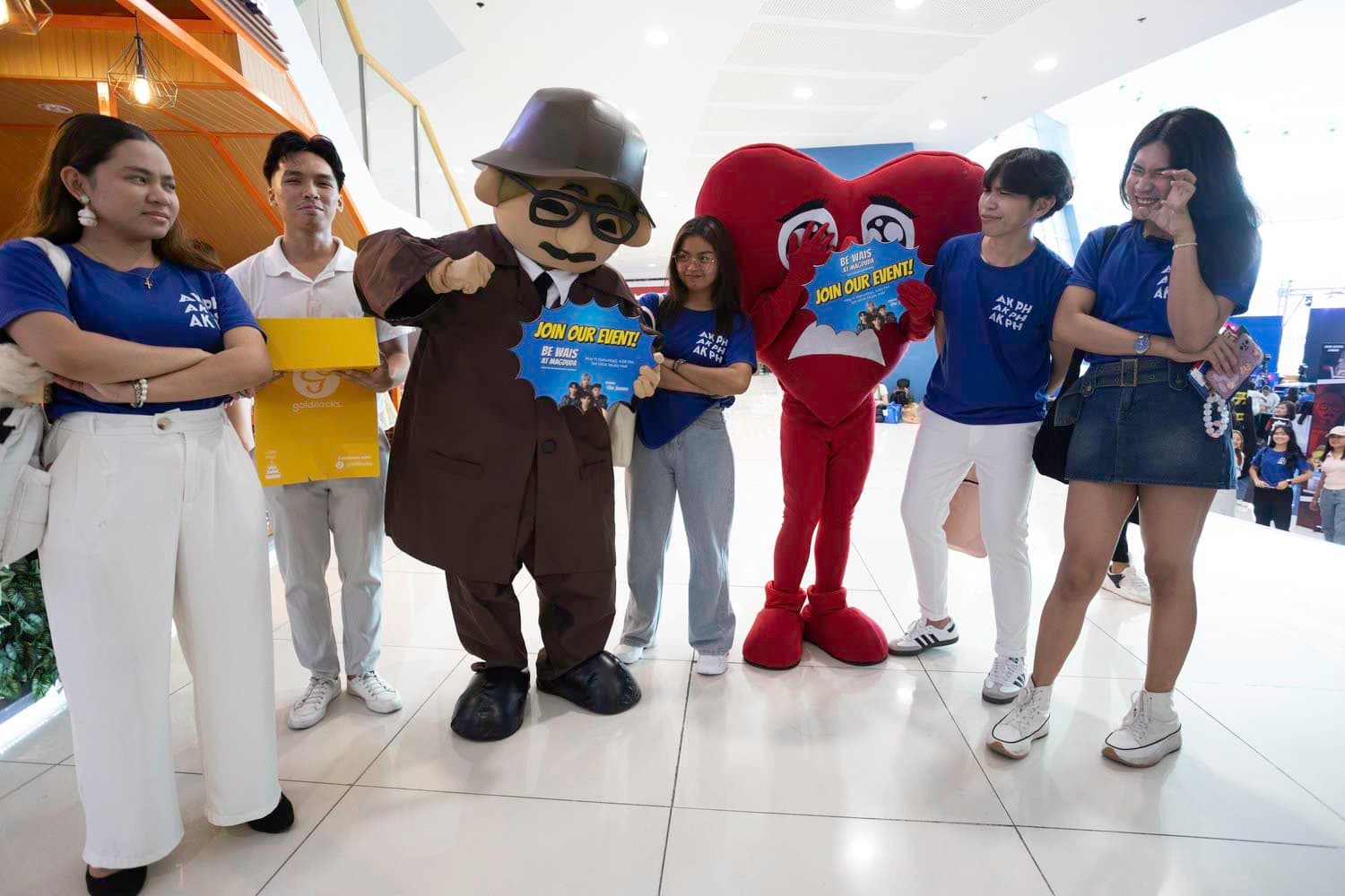 Mascots roving nearby areas to spread awareness.