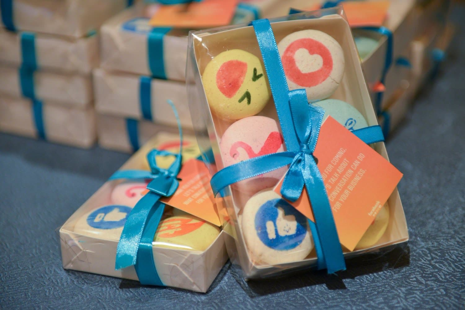The iconic Facebook reactions and Instagram stickers served as a fun decoration for the macaron swags.